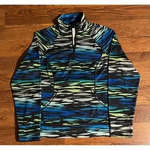 Fila Sport Mens Quarter Zip Pullover Abstract Camo Blue Green Performance Top